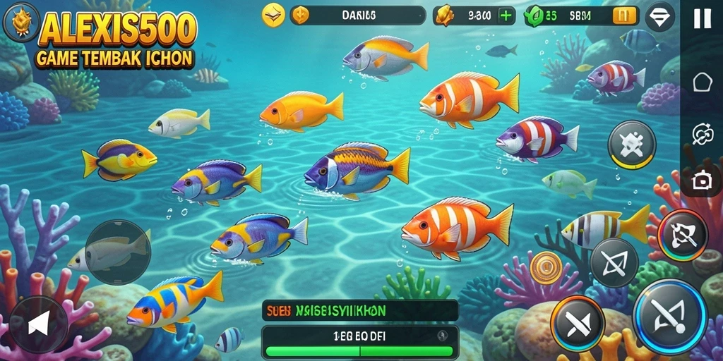 Screenshot gameplay ALEXIS500 yang menarik saat menembak ikan.