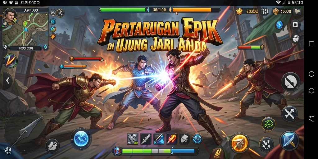 Tampilan gameplay API5000 yang epik dengan pertarungan yang intens dan karakter keren.