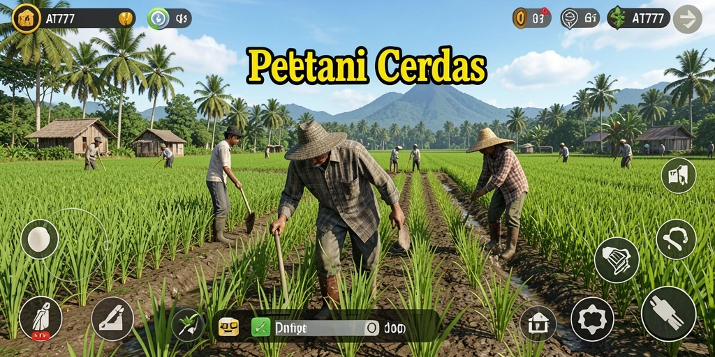 Tangkapan layar dari gameplay AT777 yang menampilkan petani yang sedang merawat ladang.
