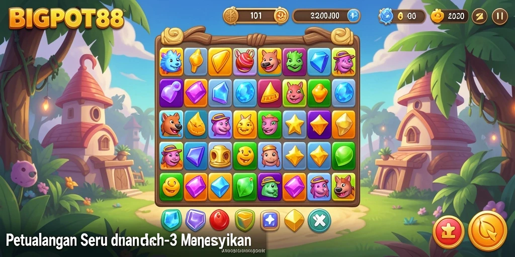 Tampilan seru gameplay BIGPOT88 dalam aksi Match-3.