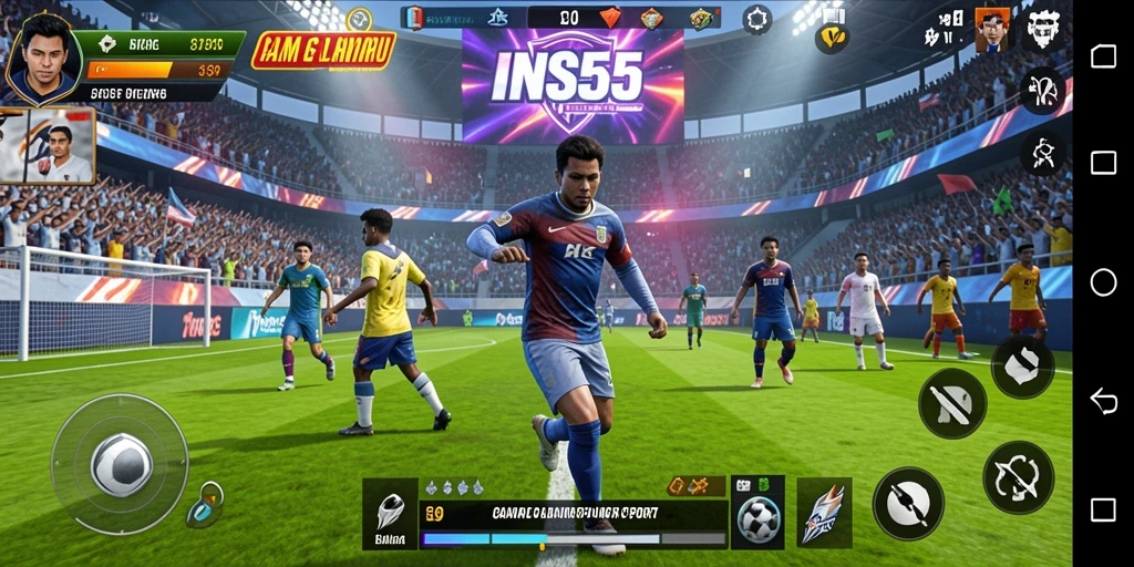 Tampilan gameplay INS55 yang dinamis dan seru saat pertandingan berlangsung.