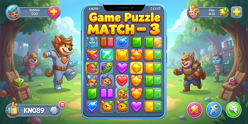 Screenshot gameplay KNO89 yang menunjukkan keseruan mencocokkan permata.