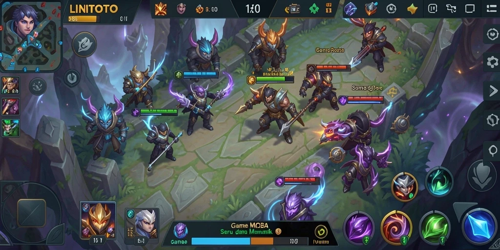 Tampilan gameplay menegangkan dalam LINITOTO MOBA.