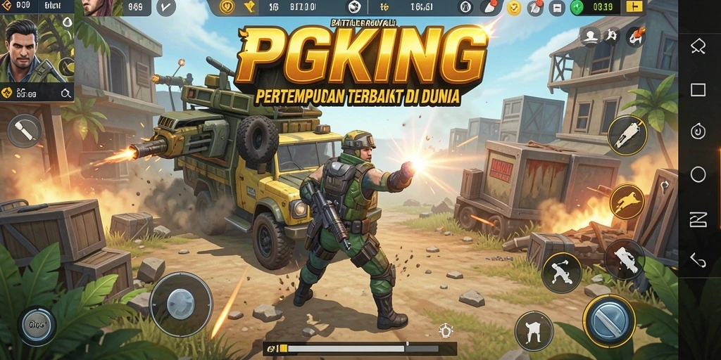 Tampilan gameplay PGKING yang menegangkan di medan pertempuran Battle Royale.